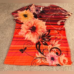 Susan Lawrence Floral Striped Women's Top - Size XL